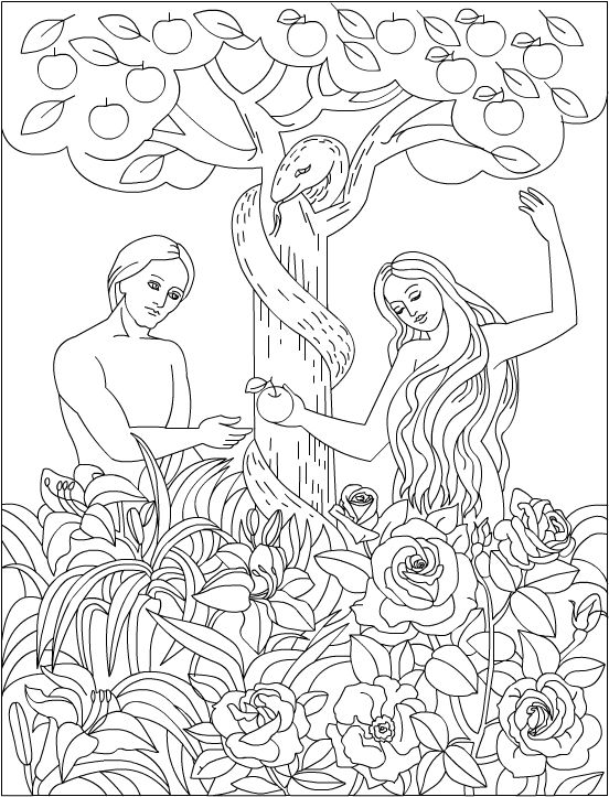 552x723 Adam And Eve In The Garden Of Eden. Bible Coloring Page Lds