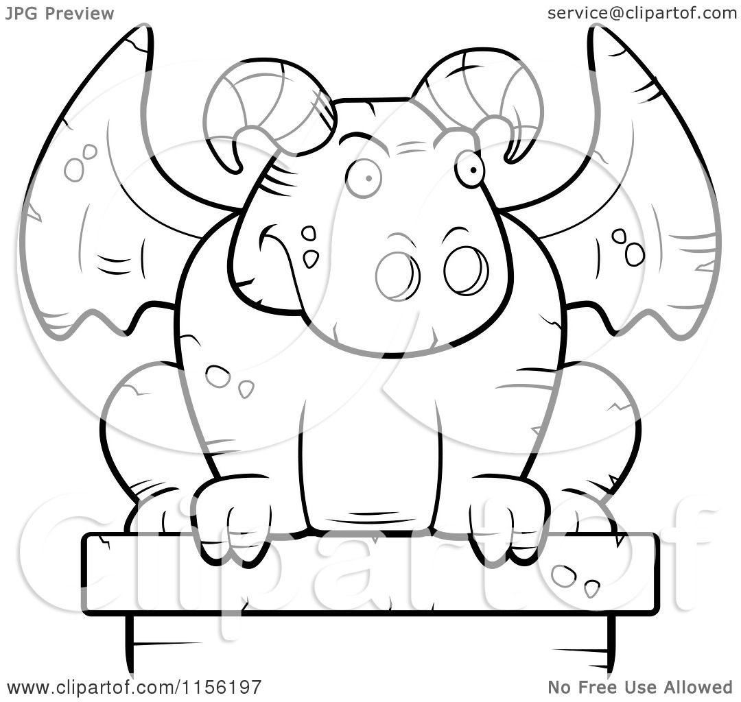 1080x1024 Cartoon Clipart Of A Black And White Guardian Gargoyle Stone