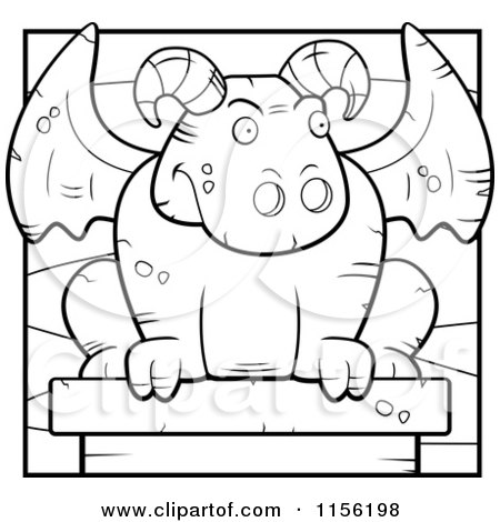 450x470 Cartoon Clipart Of A Black And White Stone Guardian Gargoyle