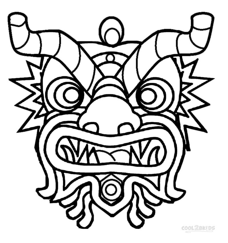 800x850 Chinese Dragon Mask Coloring Page