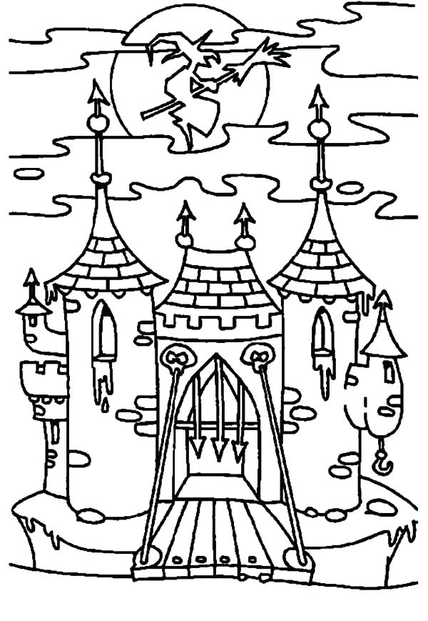 600x869 Haunted House Coloring Page Gate Coloring Page Witch Haunted House