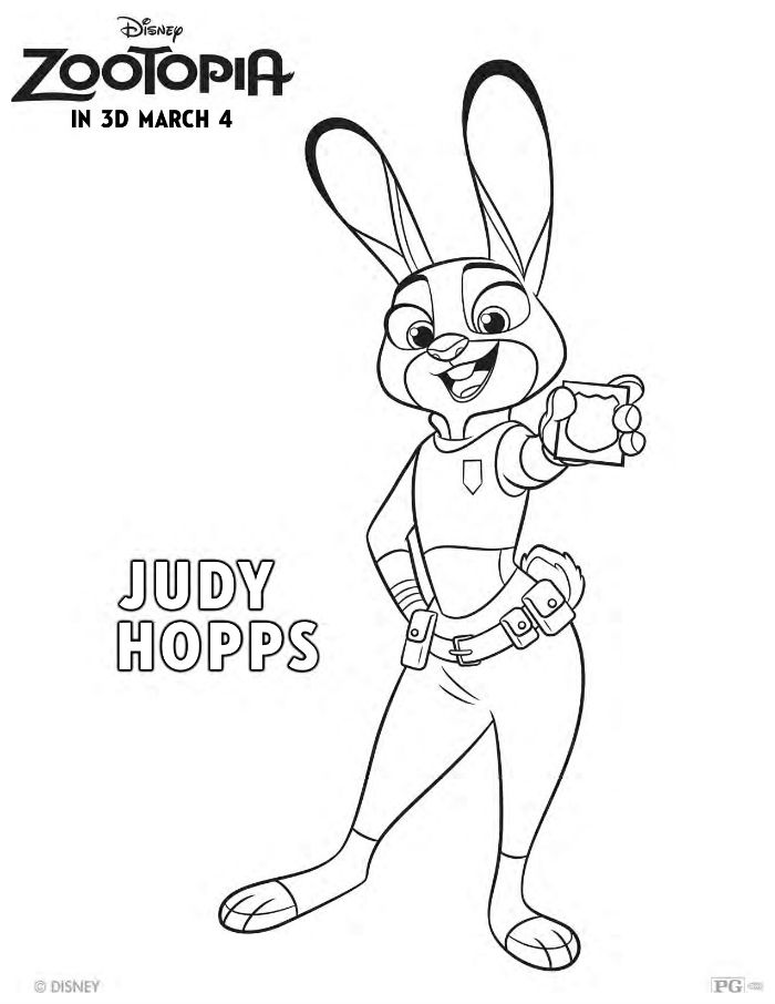 700x906 Free Disney Zootopia Judy Hopps Coloring Page Printable Coloring