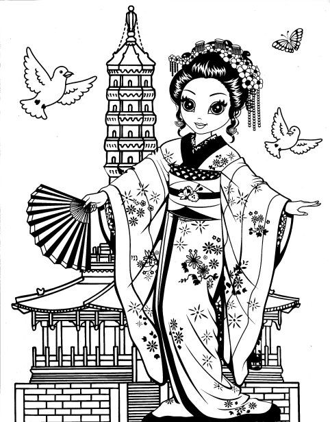 482x615 Pretty Geisha Coloring Page Coloring Pages For Adults
