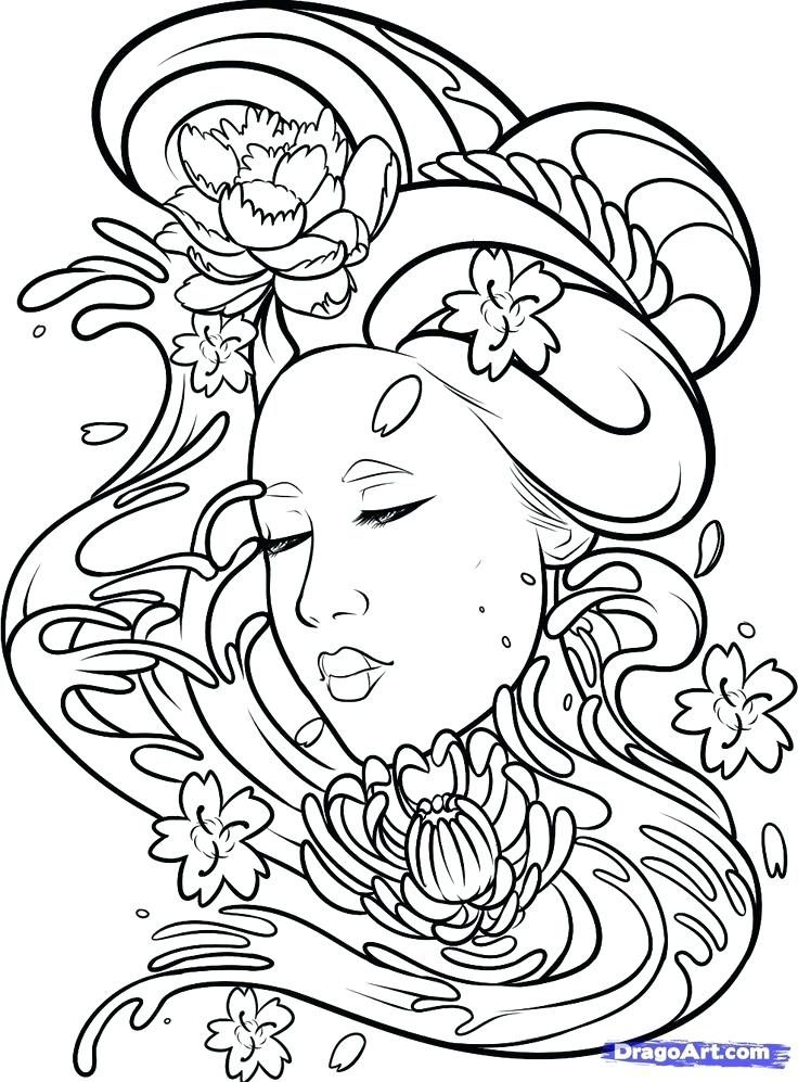 736x997 Geisha Coloring Pages Black And White Girl
