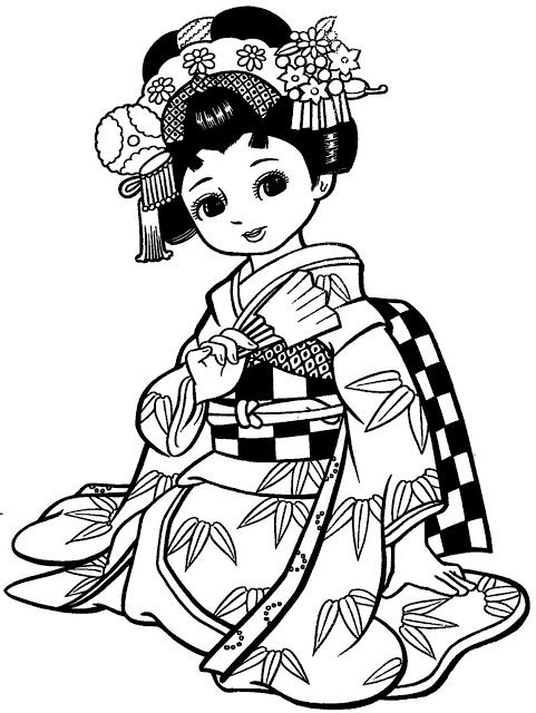 481x640 Maravilhosas Meninas Japonesas Com Kimonos Para Colorir Japanese