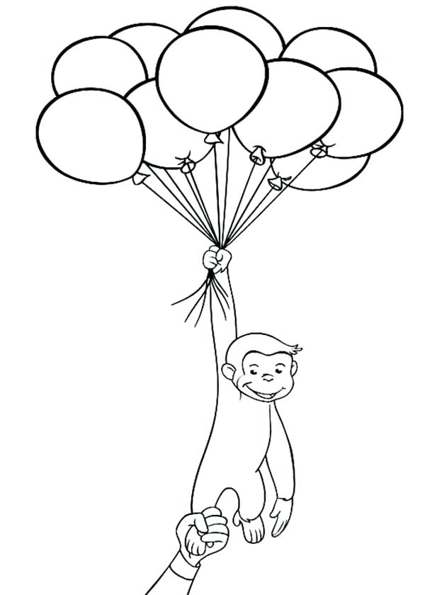 600x840 Curious George Coloring Pages Curious Holding A Lot Of Balloons