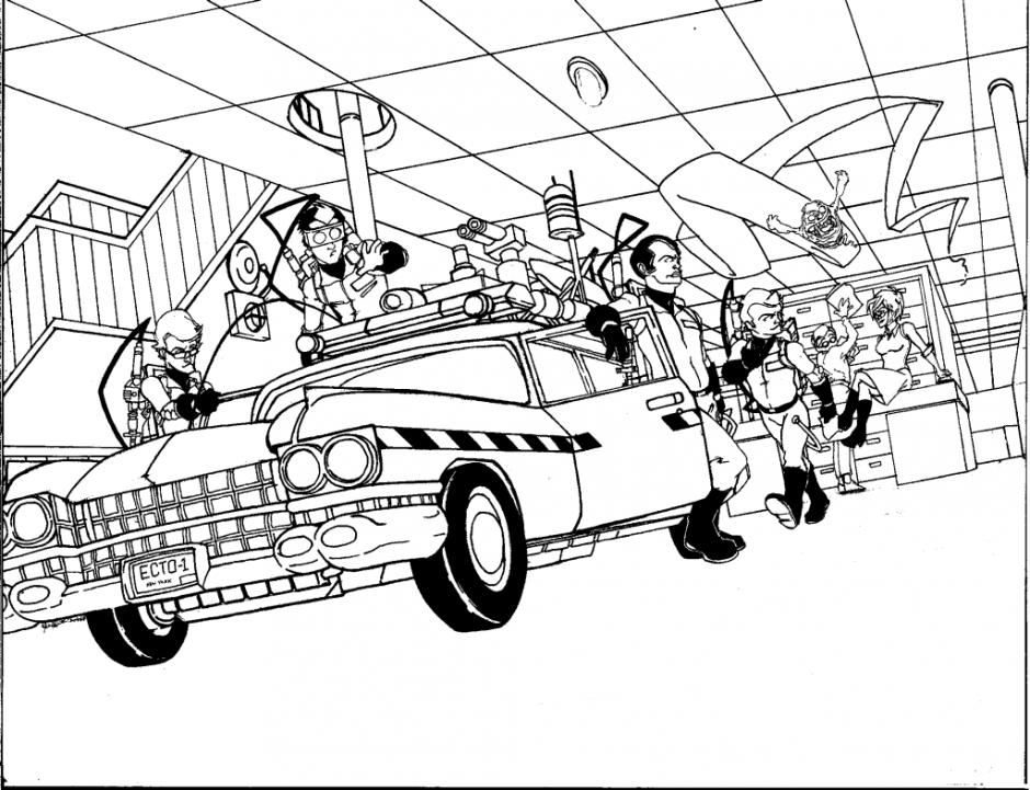 940x721 Ghostbusters And Ecto 1 Coloring Page Ghostbuster Posters