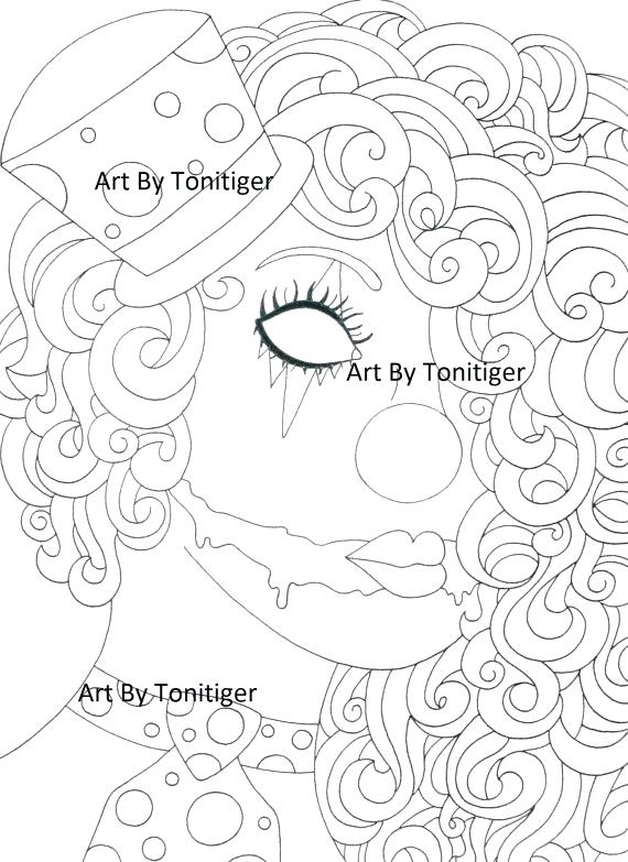 570x783 Instant Digital Download Coloring Page Scary Clown Girl Instant