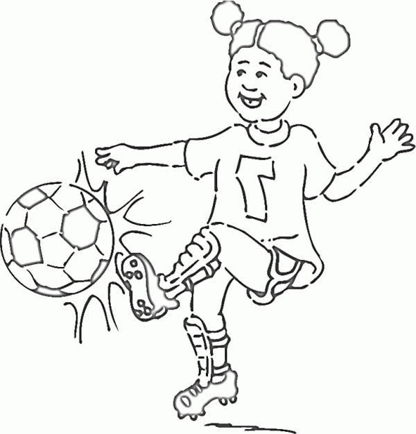 600x626 A Little Girl On Soccer Jersey Making A Shoot Coloring Page
