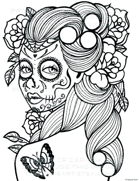 570x738 Day Of The Dead Skulls Coloring Pages Girl Skull Coloring Pages