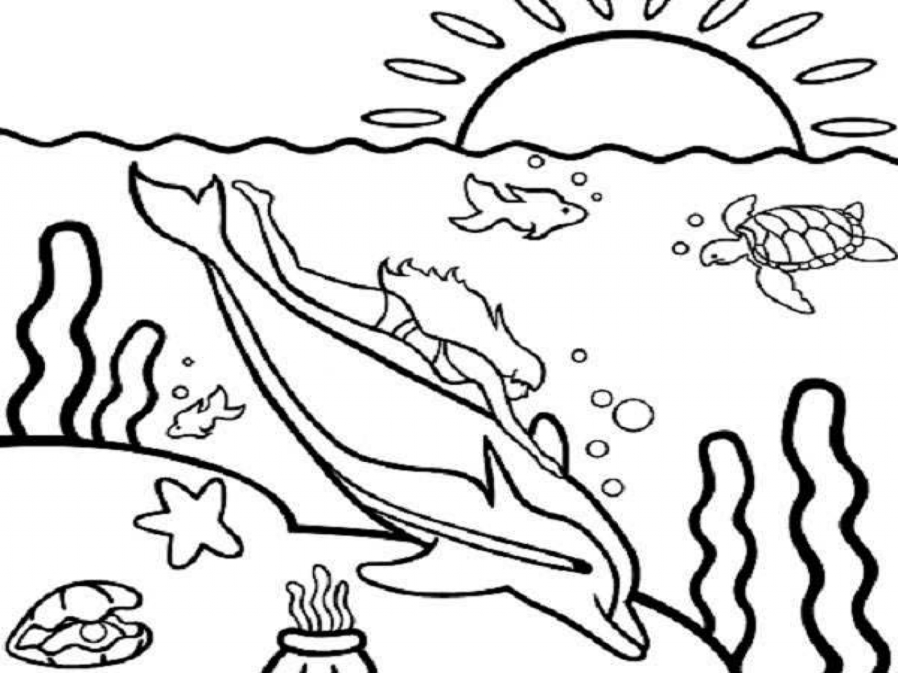 1280x960 Swimming Coloring Pages For Girls Girl Swim With Dolphin Page Kids