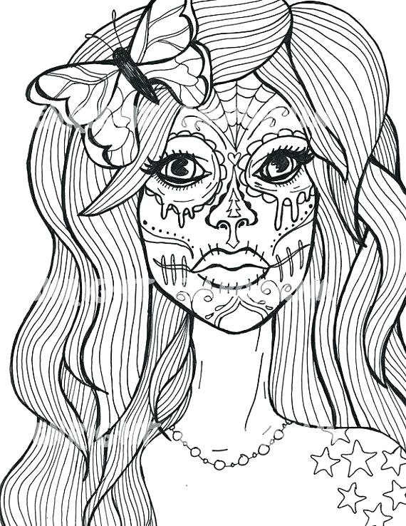 570x738 Cheap Sugar Skulls Coloring Pages Print Girl Skull Free Of Page