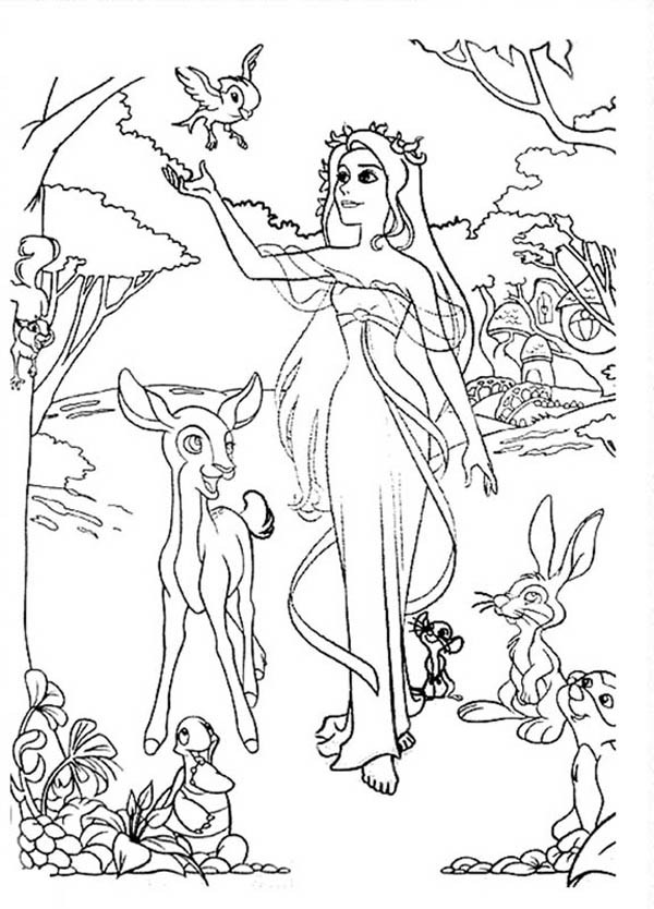 600x834 Giselle Walking In The Wood In Enchanted Coloring Pages Bulk Color
