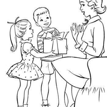 350x350 Children On Mother's Day Gift Giving Coloring Page For Kids