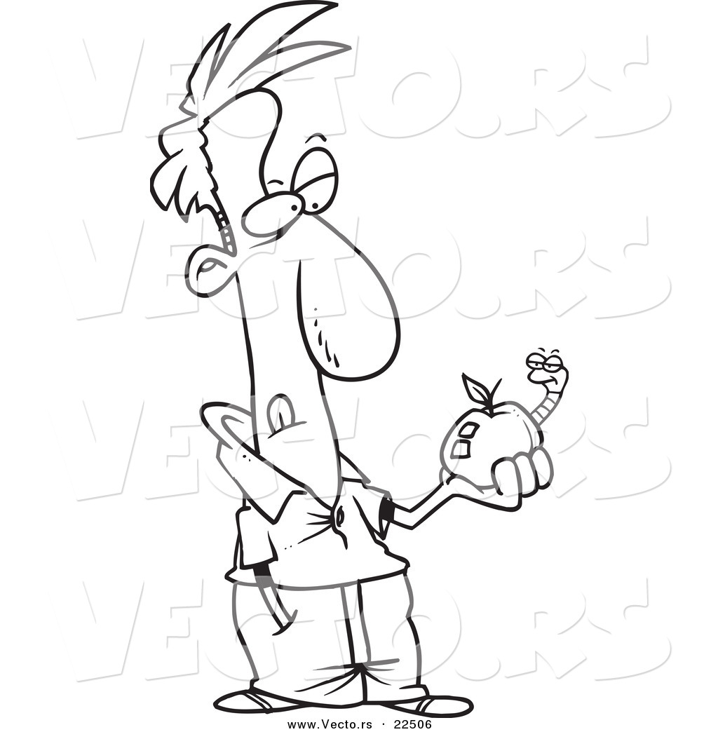 1024x1044 Vector Of A Cartoon Man Holding An Apple With A Worm