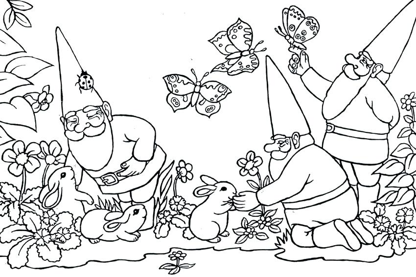 850x567 Gnome Coloring Pages Working Gnomes Gnomes With Forest Animals