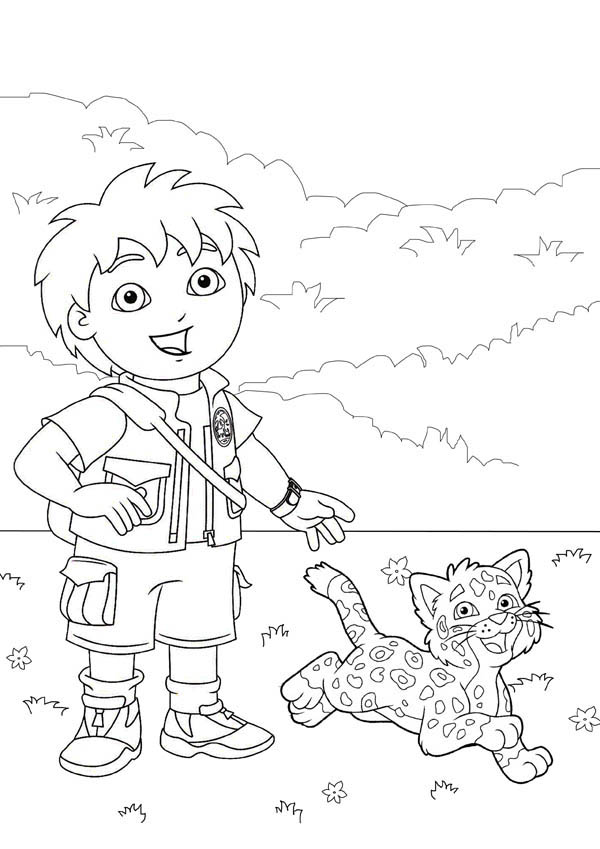 600x849 Diego Walk With His Baby Jaguar In Go Diego Go Coloring Page