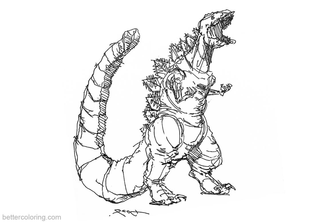 1100x780 Godzilla Coloring Pages Sketch By Kwmt