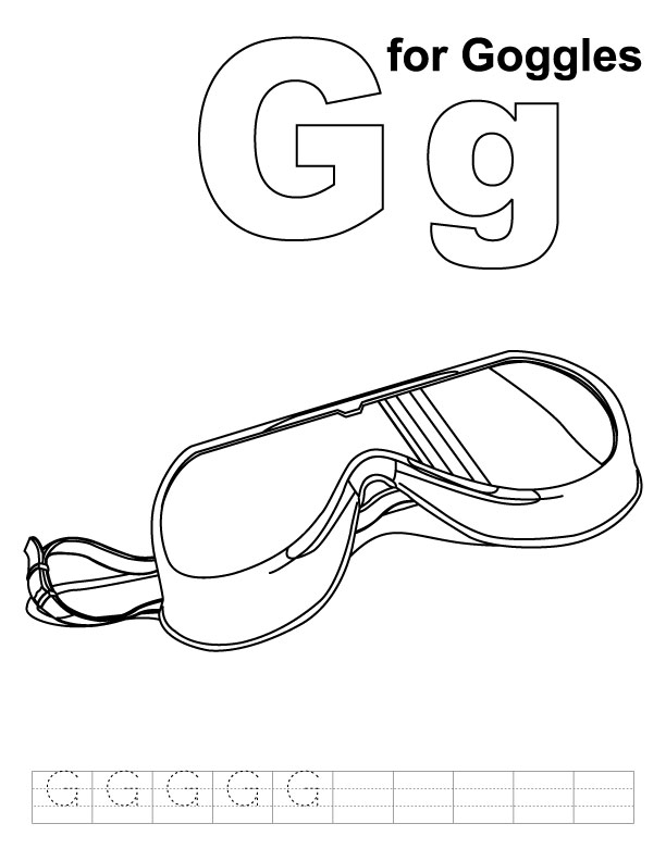 612x792 G For Goggles Coloring Page With Handwriting Practice Download