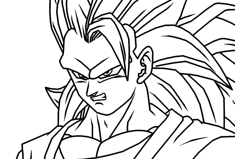 813x553 Goku Ssj1 Coloring Pages Ssj3 Goku Angry Line Art By, Goku Ssj3