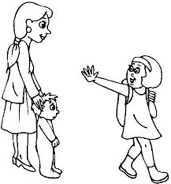 600x644 A Little Girl Waving To Her Mother And Brother On First Day