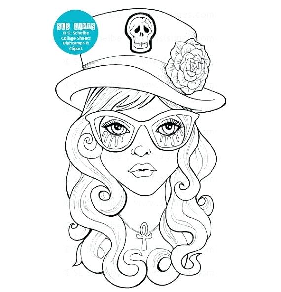 570x591 Goth Coloring Pages Goth Girl Digital Stamp With Top Hat Cute Goth