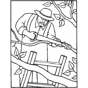 300x300 Gardener Sawing Tree Branches Coloring Page