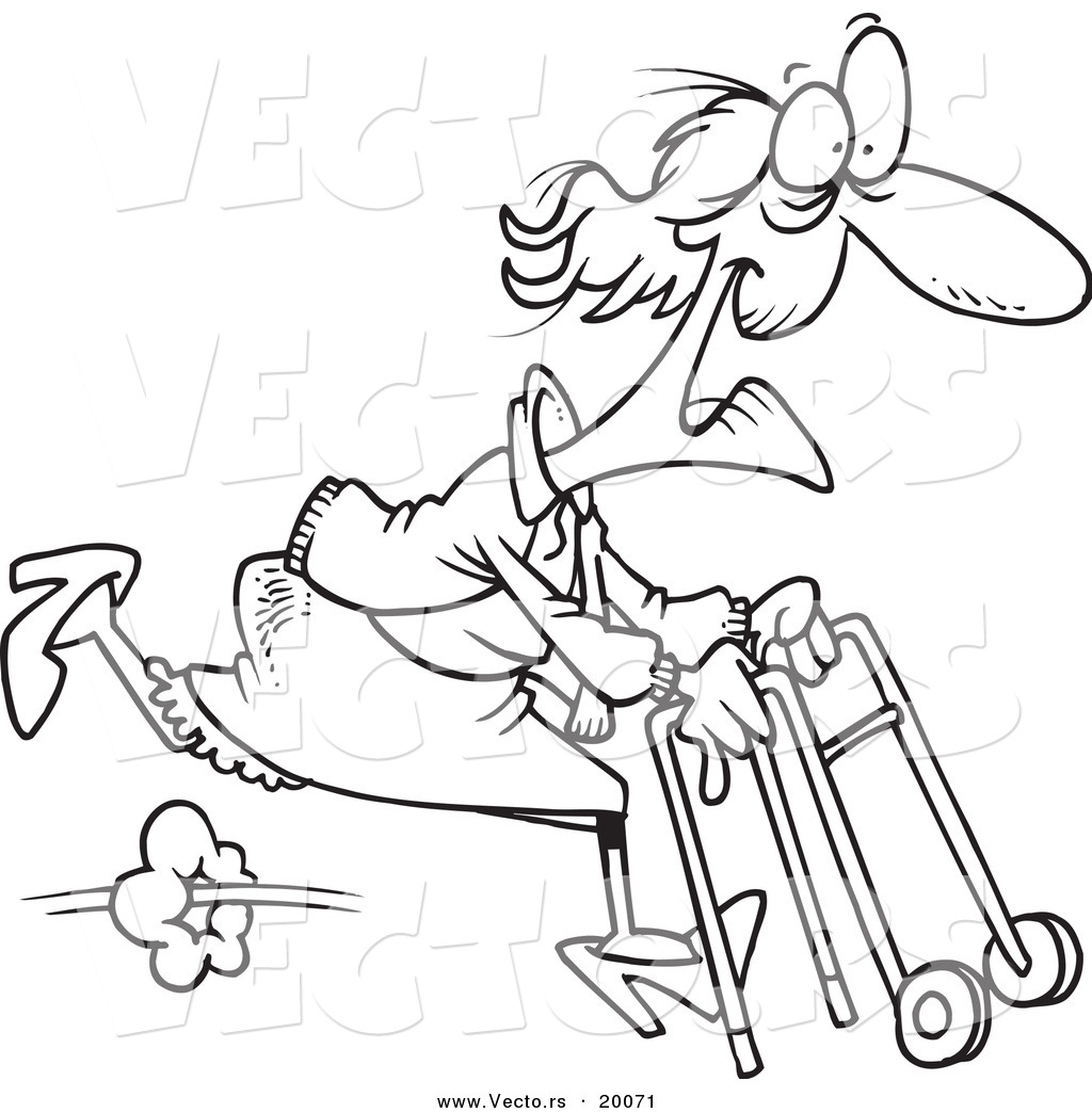 1024x1044 Vector Of A Cartoon Feisty Granny Running With A Walker