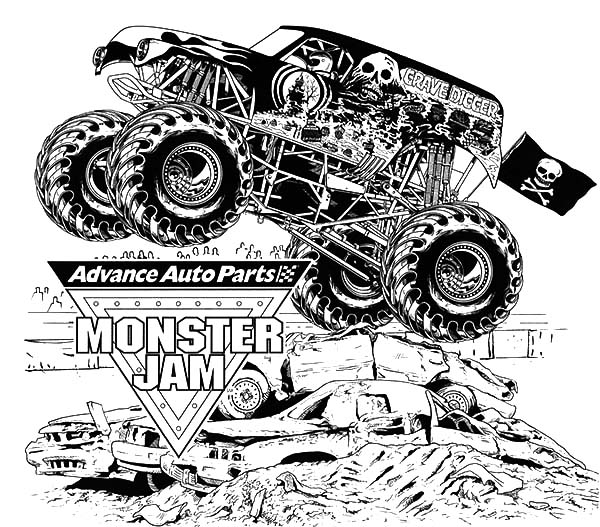 600x527 Monster Jam Grave Digger Coloring Pages Color Luna Stunning