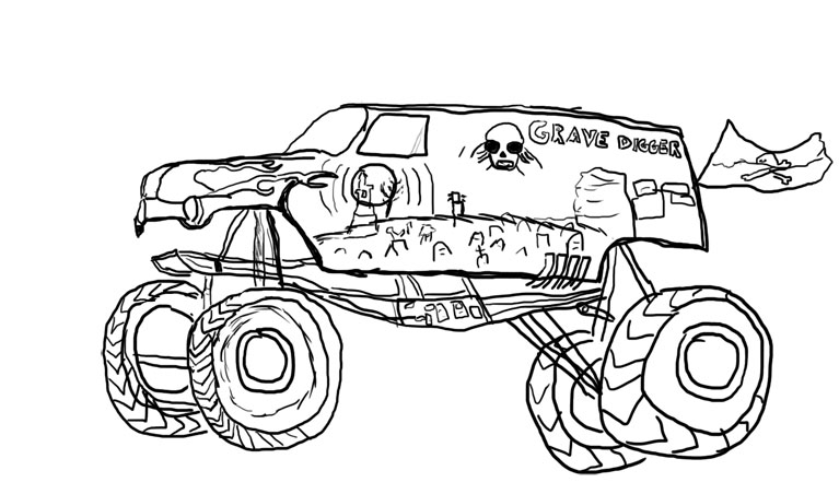 767x452 Grave Digger Coloring Pages Drawn Truck Grave Digger Monster Truck