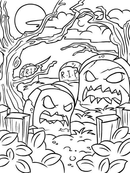450x600 Coloring Colouring Haunted Woods Halloween Tombstone Tombstones