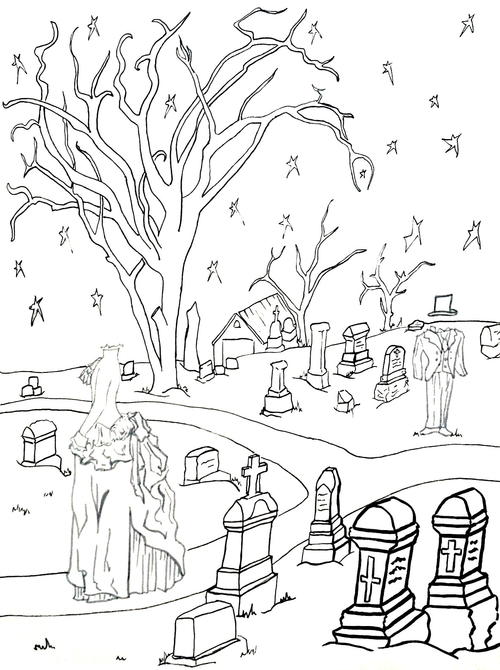 500x670 Ghostly Graveyard Coloring Page