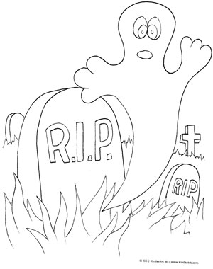 300x380 Halloween Ghost In Graveyard Coloring Page Kinderart