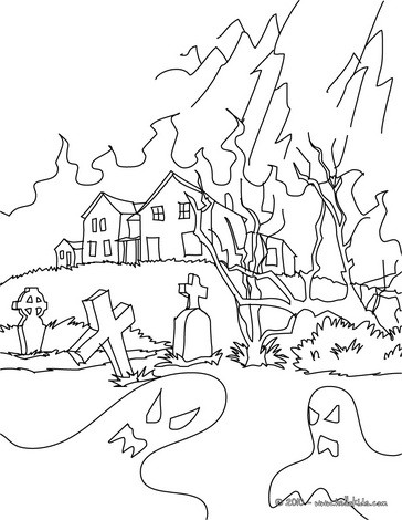 364x470 Old Haunted Hamlet And Graveyard Coloring Pages