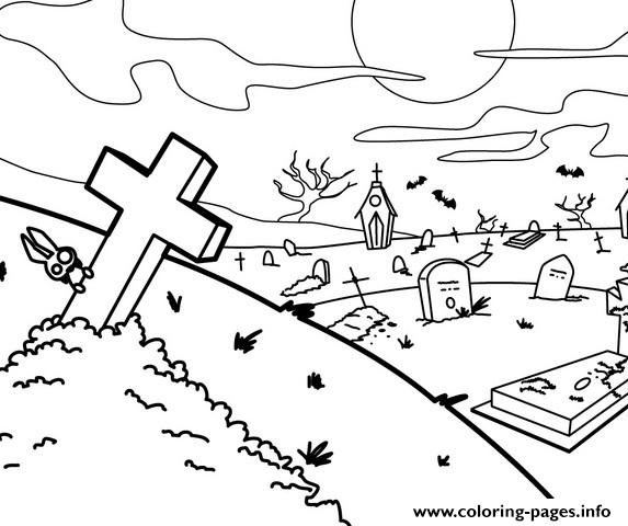 573x480 Scary Graveyard Halloween E256 Coloring Pages Printable