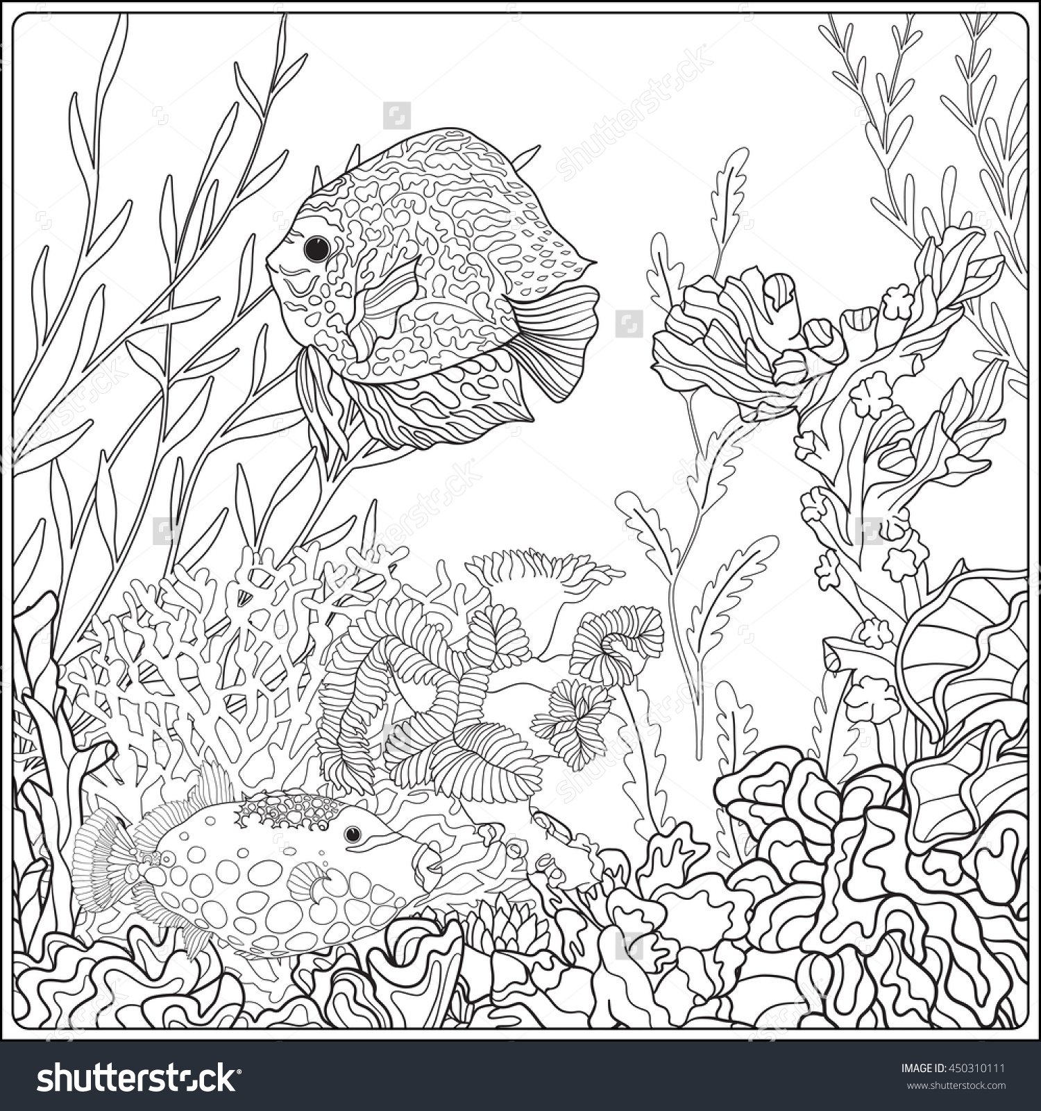 1500x1600 Adult Coloring Book Coloring Page With Underwater World Coral