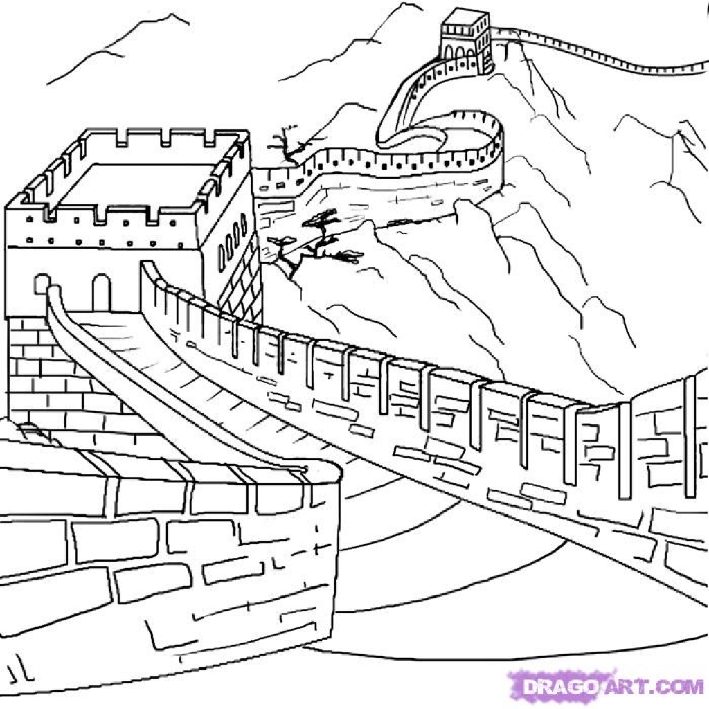 1024x1024 Great Wall Of China Coloring Page Az Pages Amazing Designs 1