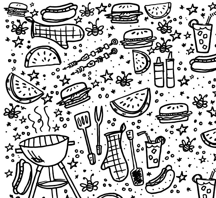 696x638 Printable Backyard Bbq Coloring Page For Kids Instant