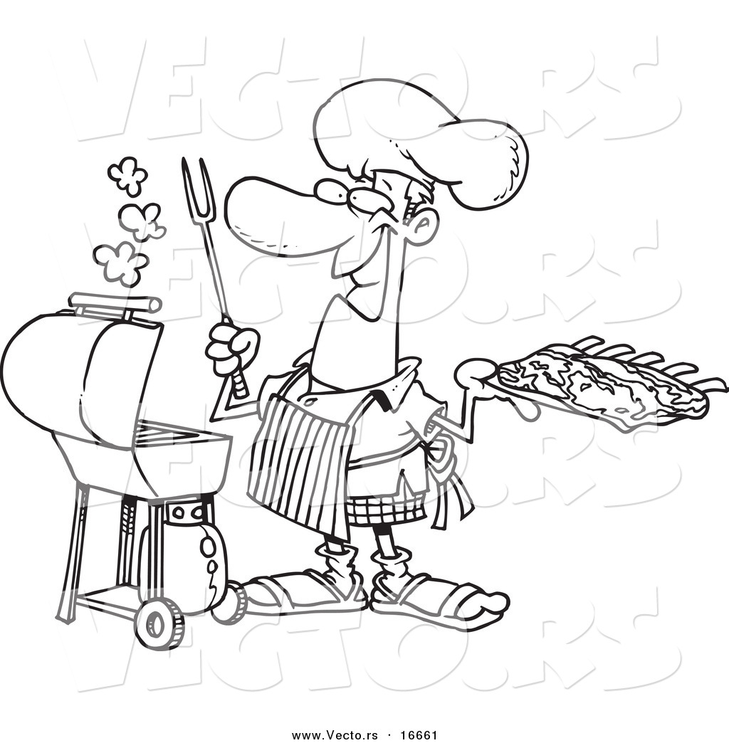 1024x1044 Vector Of A Cartoon Man Holding Ribs By His Bbq