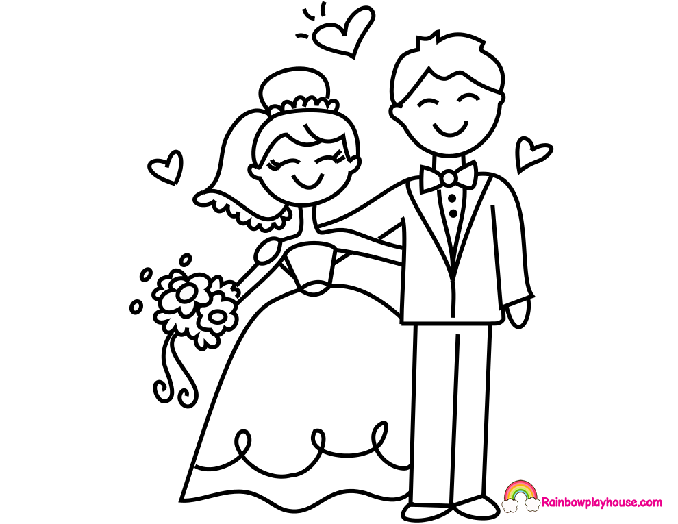 990x765 Bride And Groom Printable Coloring Page