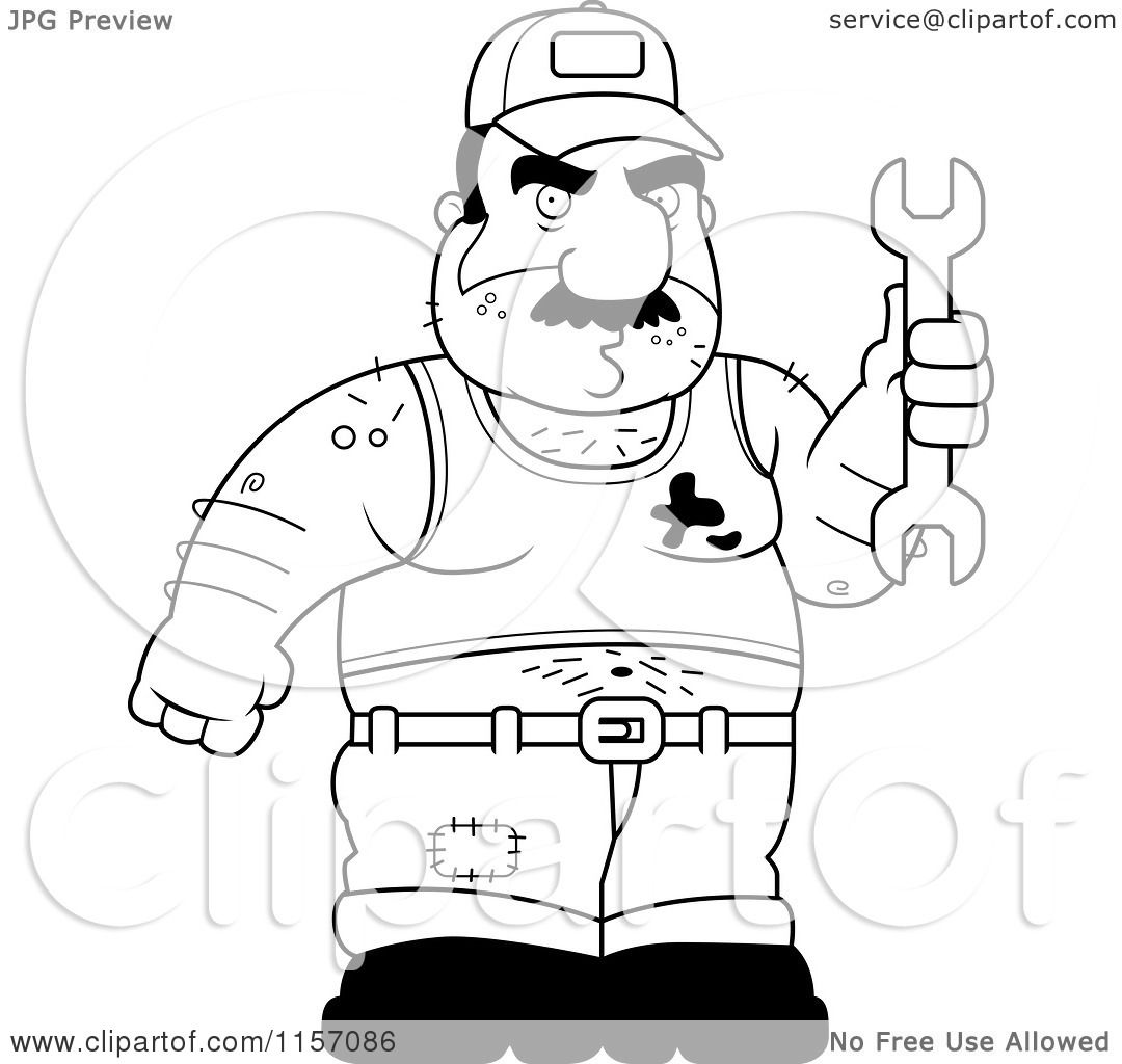 1080x1024 Cartoon Clipart Of Blacknd White Gross Mechanic Holding