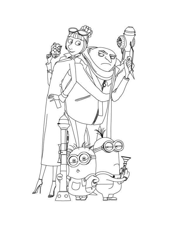 600x776 Gru And Agent Lucy Wilde And Minions In Despicable Me Coloring
