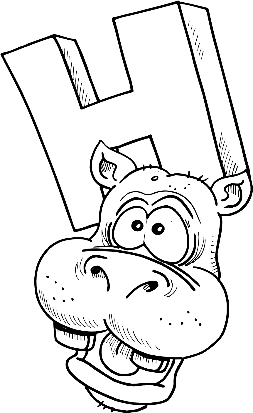 862x1404 Colouring Page Of Letter H With A Hippo