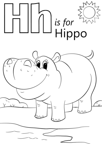 340x480 Letter H Coloring Pages Letter H Is For Hippopotamus Coloring Page