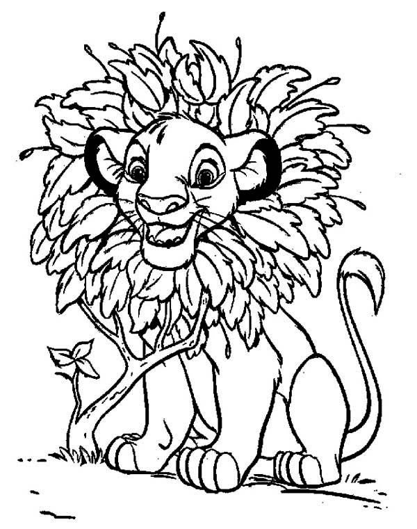 600x761 Awesome Simba With Leaves Hair Coloring Page