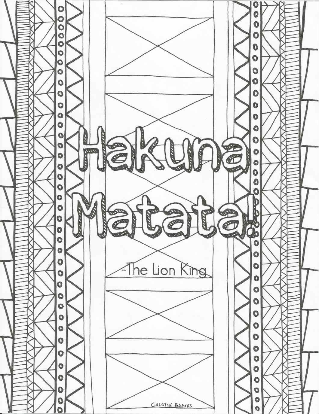 1061x1378 Hakuna Matata Quote Digital Print Adult Coloring Book Page