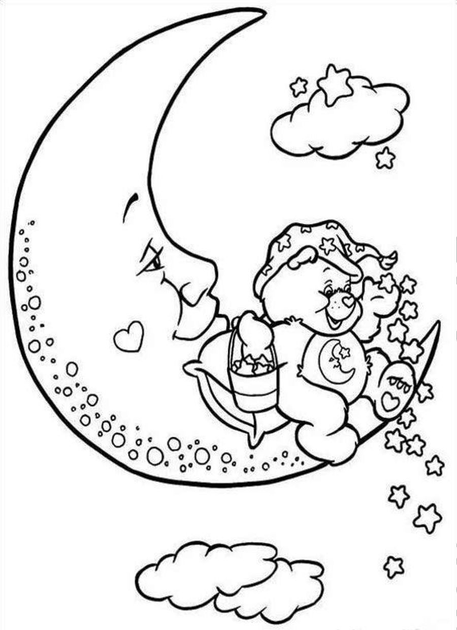 900x1240 Care bears coloring pages Care Bears Sitting On Half Moon