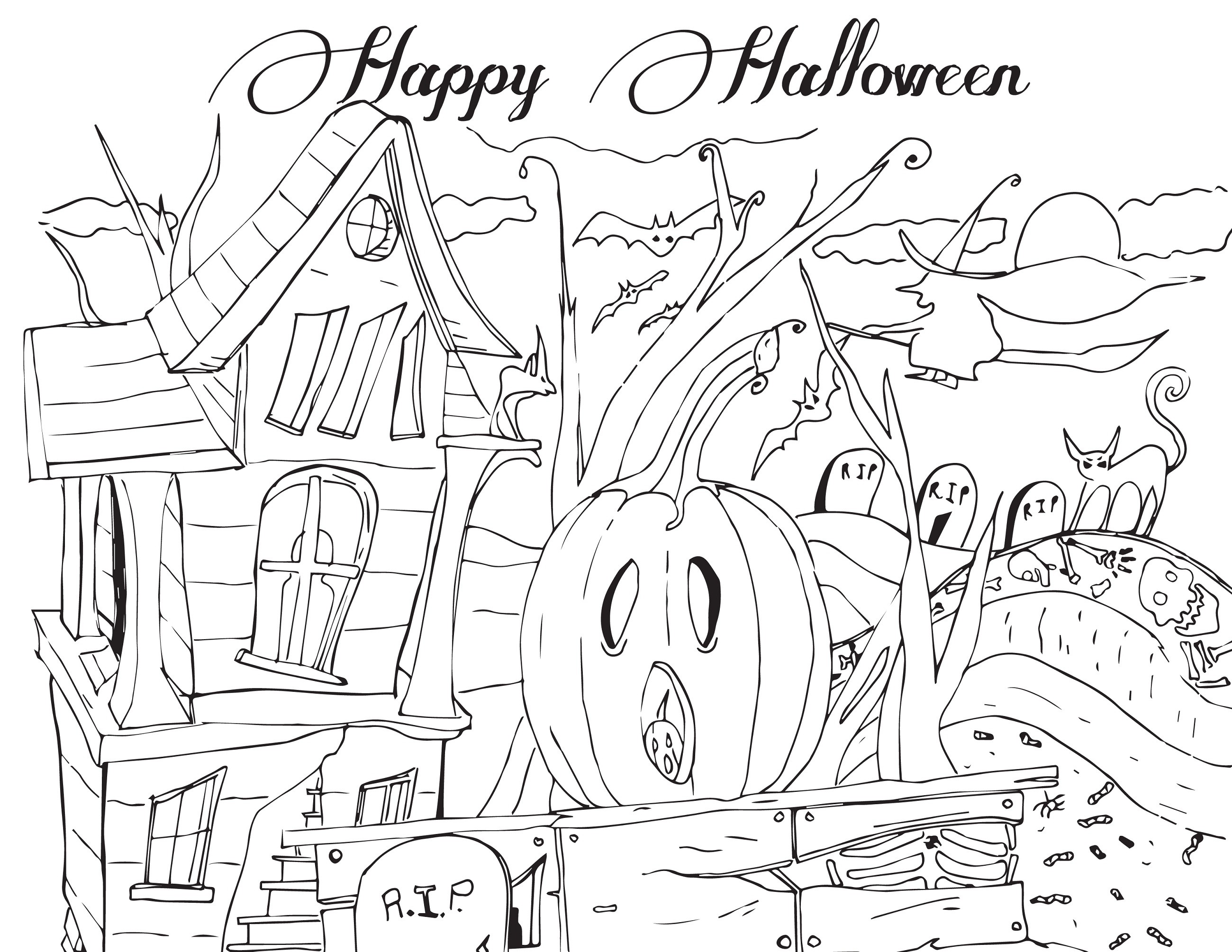 2600x2009 Happy Halloween House Coloring Page For Kids Beautiful Halloween