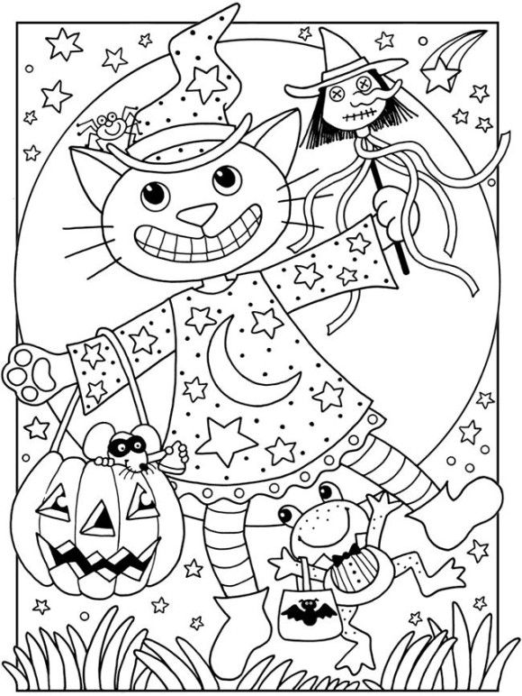 580x772 Hallowen Coloring, Cat Halloween Coloring Pages Free Cat