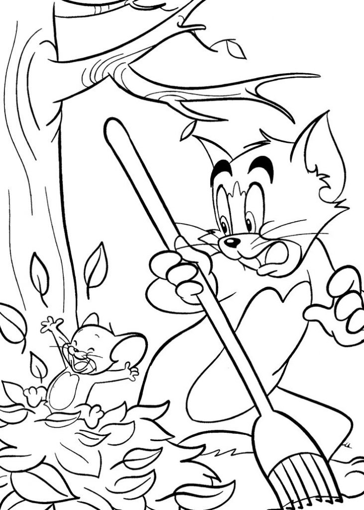 731x1024 Tom And Jerry Halloween Party On Fall Season Coloring Pages